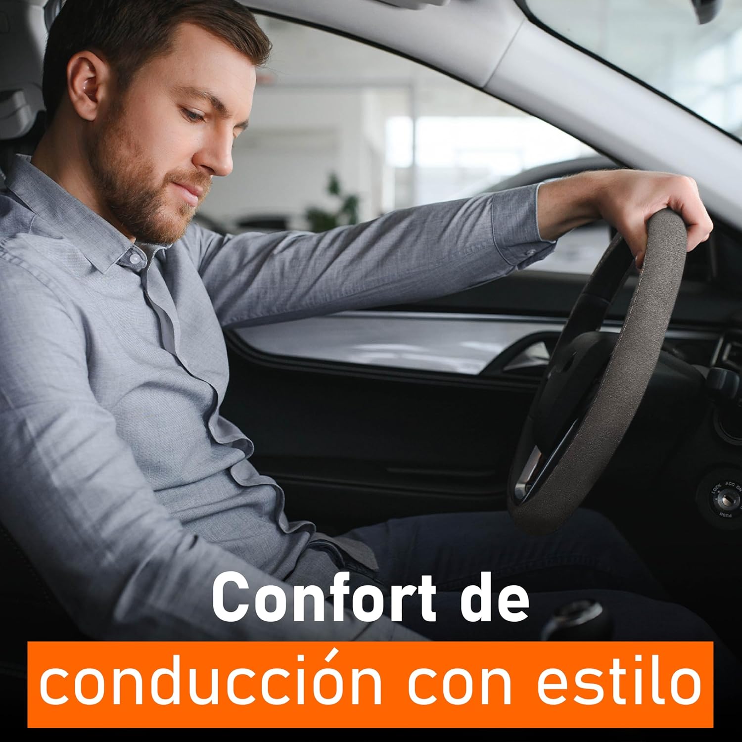 Detalle de Upgrade4cars Funda Volante Coche Gris 37-39 cm