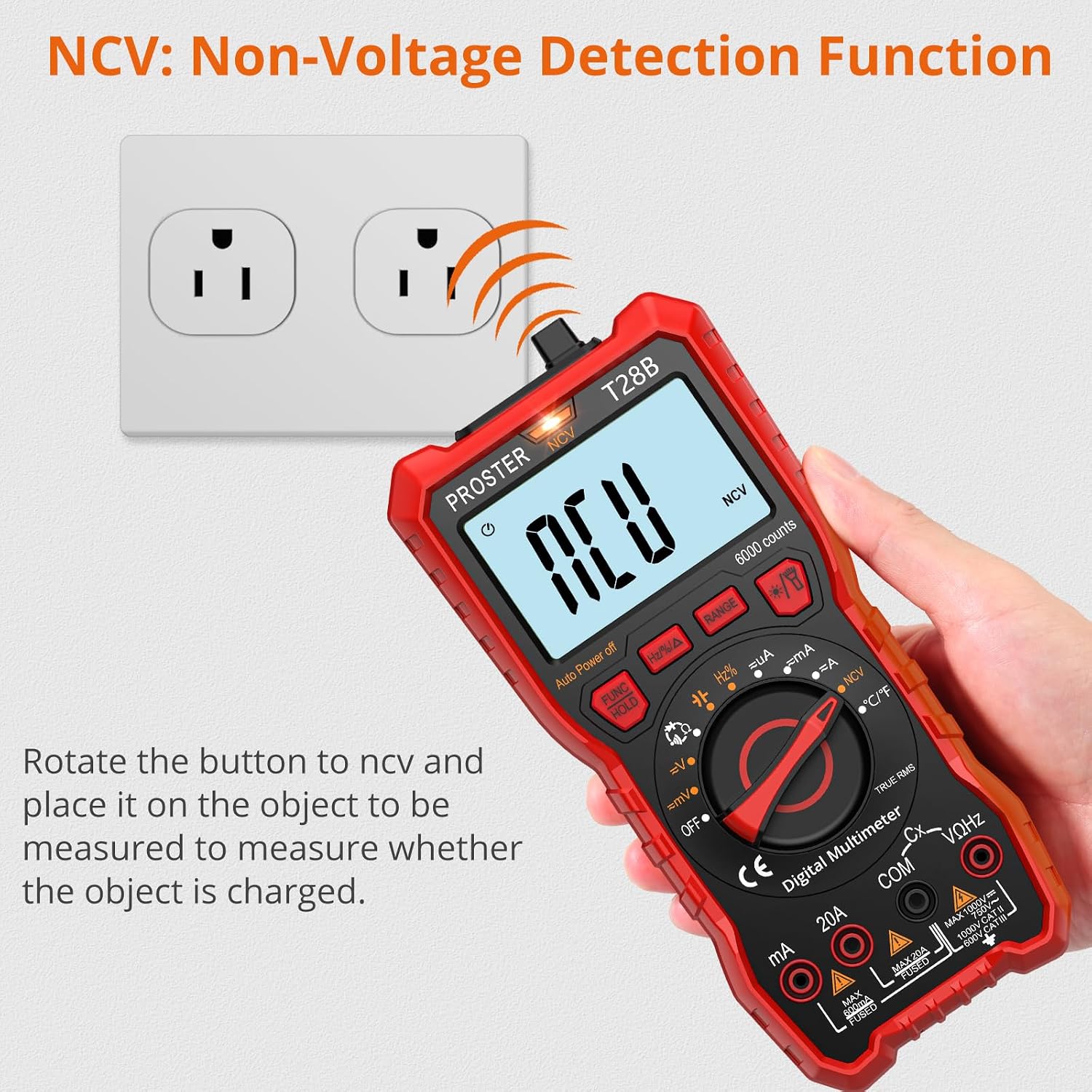 Detalle 2 de PROSTER T28B TRMS Multimeter, 6000-Count, 20A, NCV and Temperature