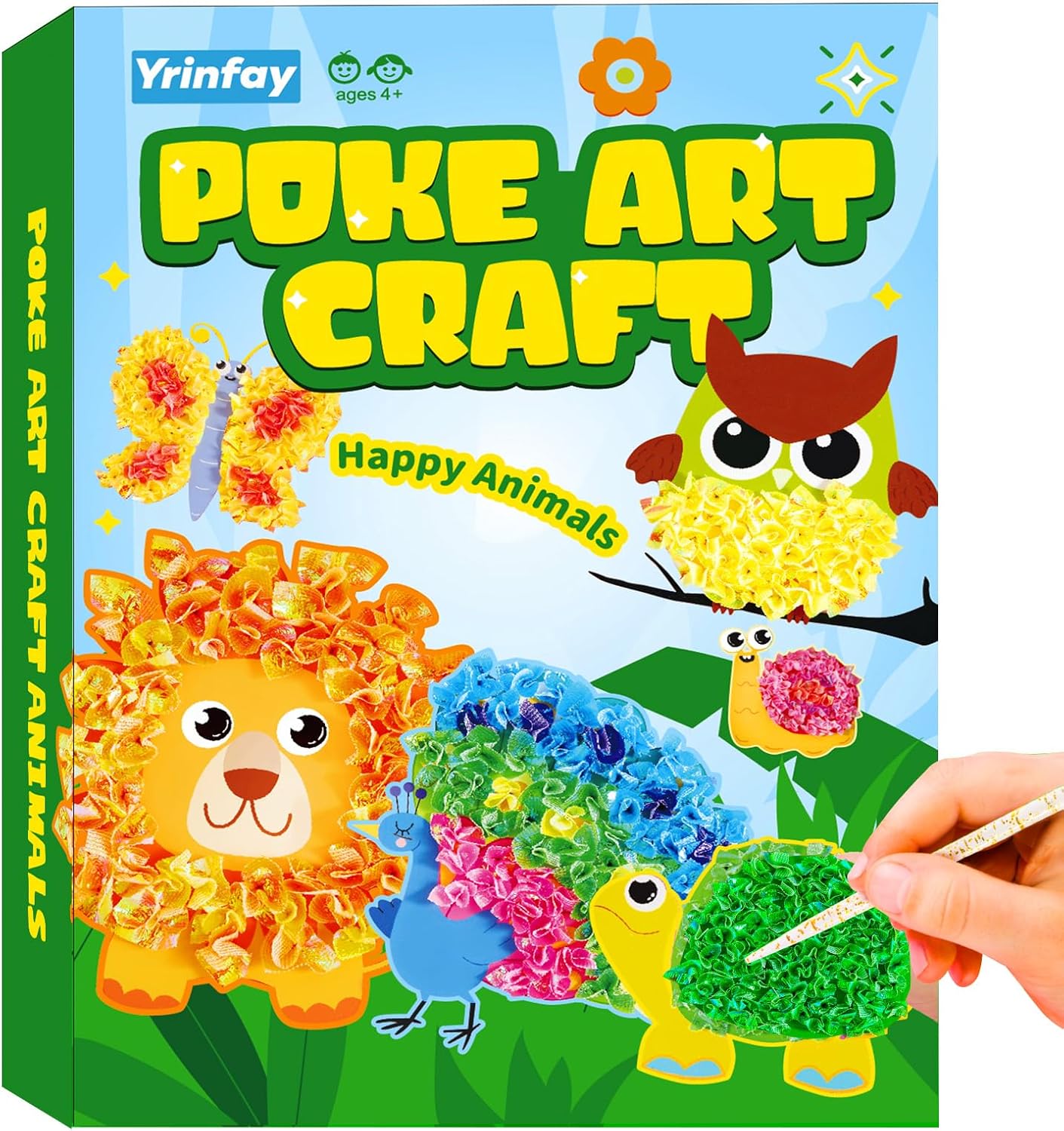 Detalle de Yrinfay Poke Art Basteln Kinder – DIY 8 Tiere (Löwe, Eule, Pfau, Marienkäfer) – Kreatives Bastelset für Mädchen und Jungen ab 6–12 Jahren