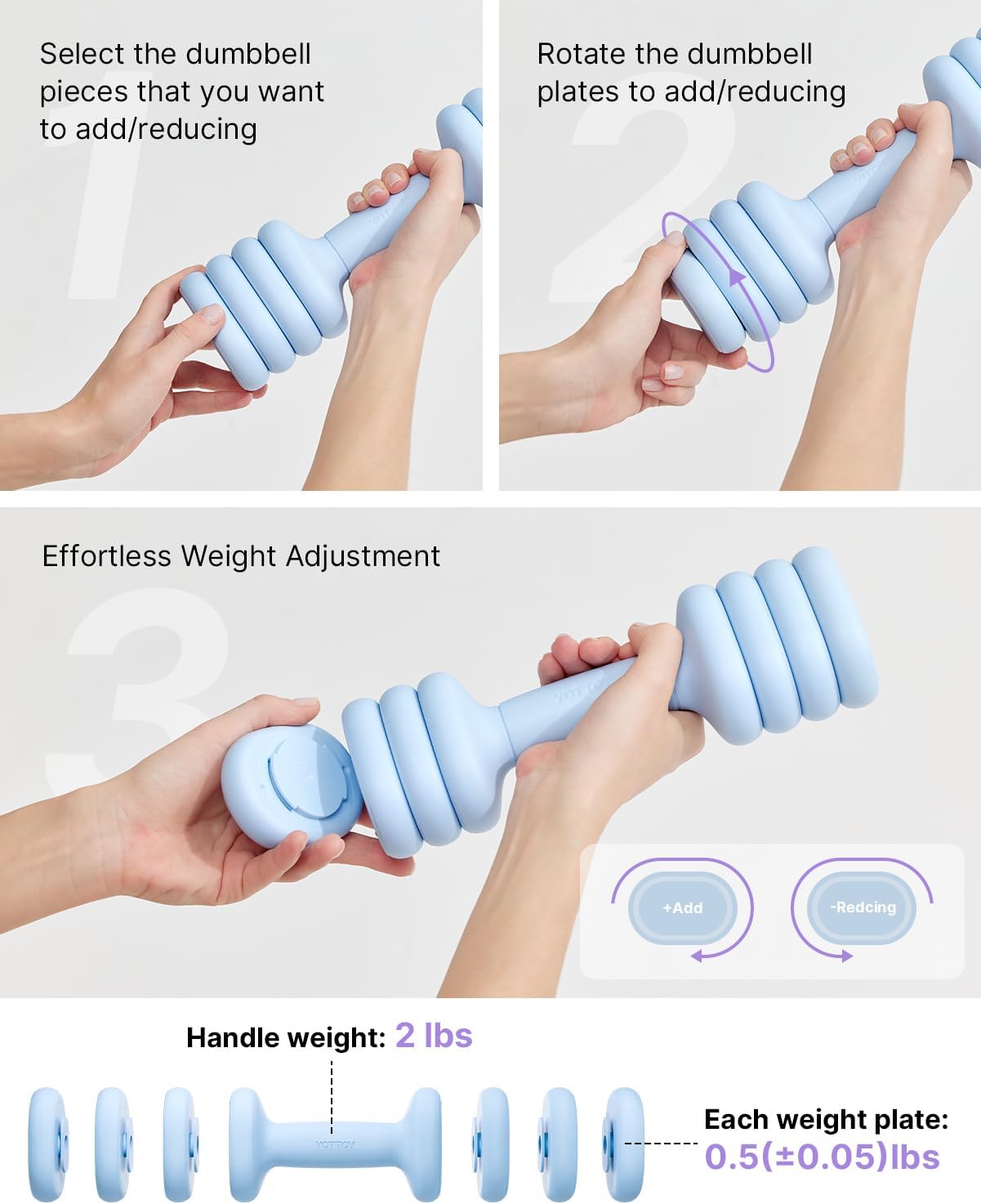Detalle de YOTTOY Adjustable Dumbbell Set 2–5 lb 🏋