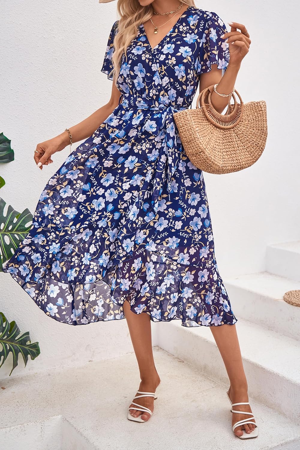 Thumbnail 6 de PRETTYGARDEN Women's Summer Floral Boho Maxi Dress with Wrap V-Neck and Ruffle Details