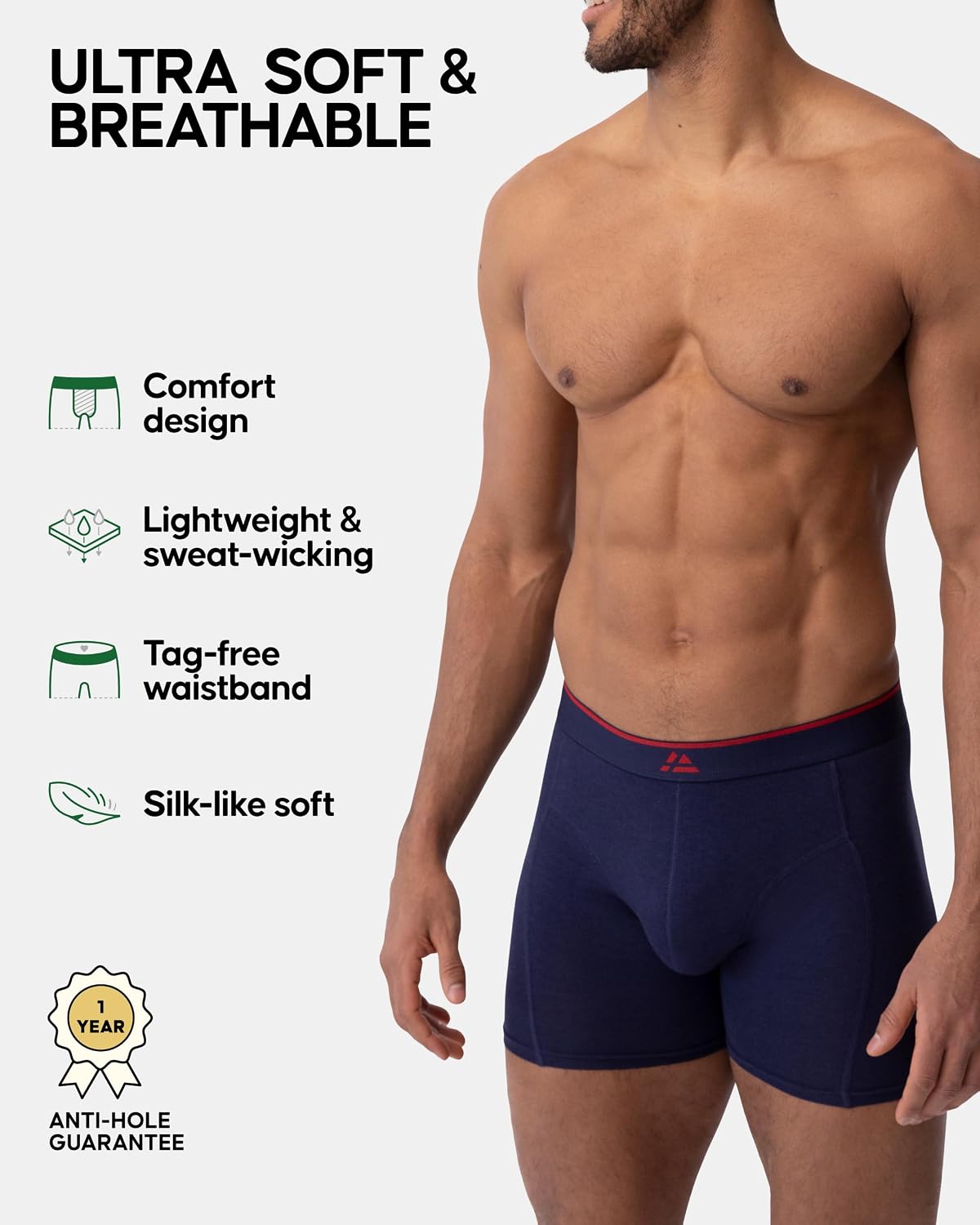 Detalle de Danish Endurance men’s bamboo boxers (tagless) – soft, breathable comfort in 6 or 10 pack