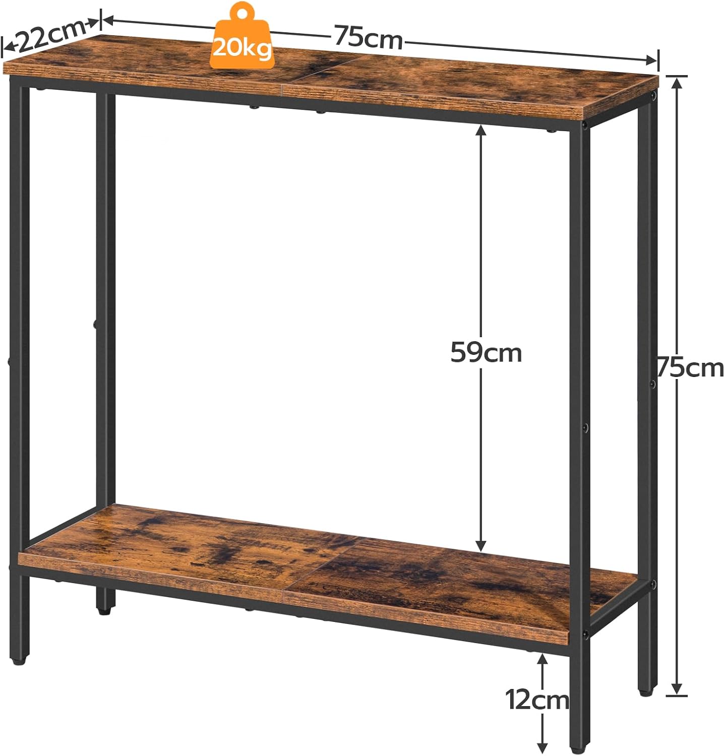 Detalle de HOOBRO Slim Console Table with Shelf (EBF22XG01) – 2-Tier Narrow Hallway Table in Rustic Brown