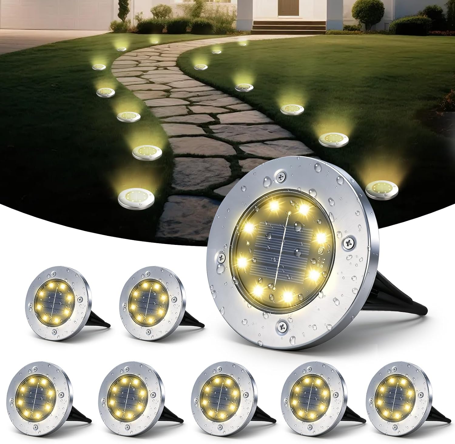 Detalle de SLWOO Solar Lights Outdoor Garden – 8 Pack Ground Lights