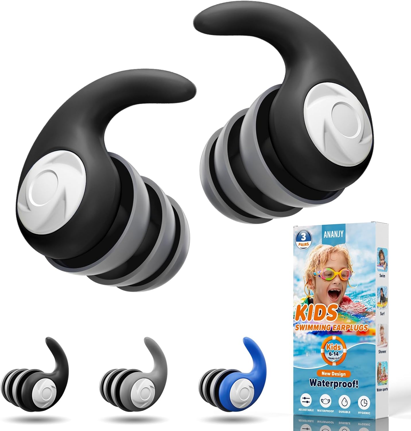 Detalle de Waterproof Swimming Ear Plugs for Adults – 3 Pairs of Reusable Soft Silicone Ear Protection