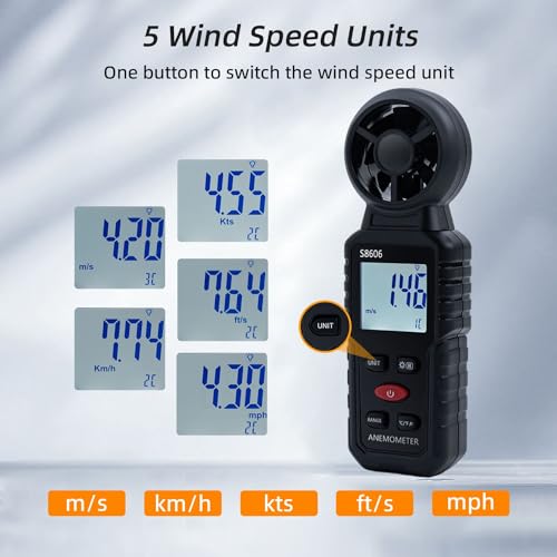 Thumbnail 3 de Mcbazel 3 en 1 Anemómetro Portátil Digital, Mide Temperatura del Viento, Velocidad del Viento y Flujo de Viento con Retroiluminación y Funciones MAX/MIN/AVG para Navegación, Kitesurf y Surf