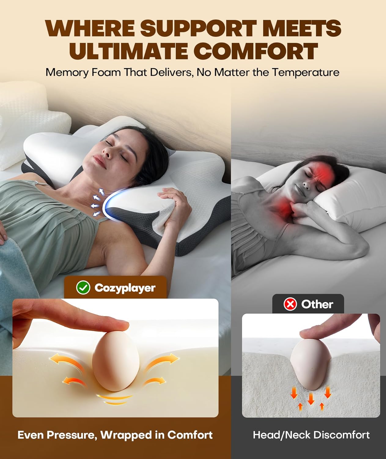 Thumbnail 5 de Cozyplayer True Cooling Cervical Neck Pillow — Ergonomic Memory Foam 1️⃣