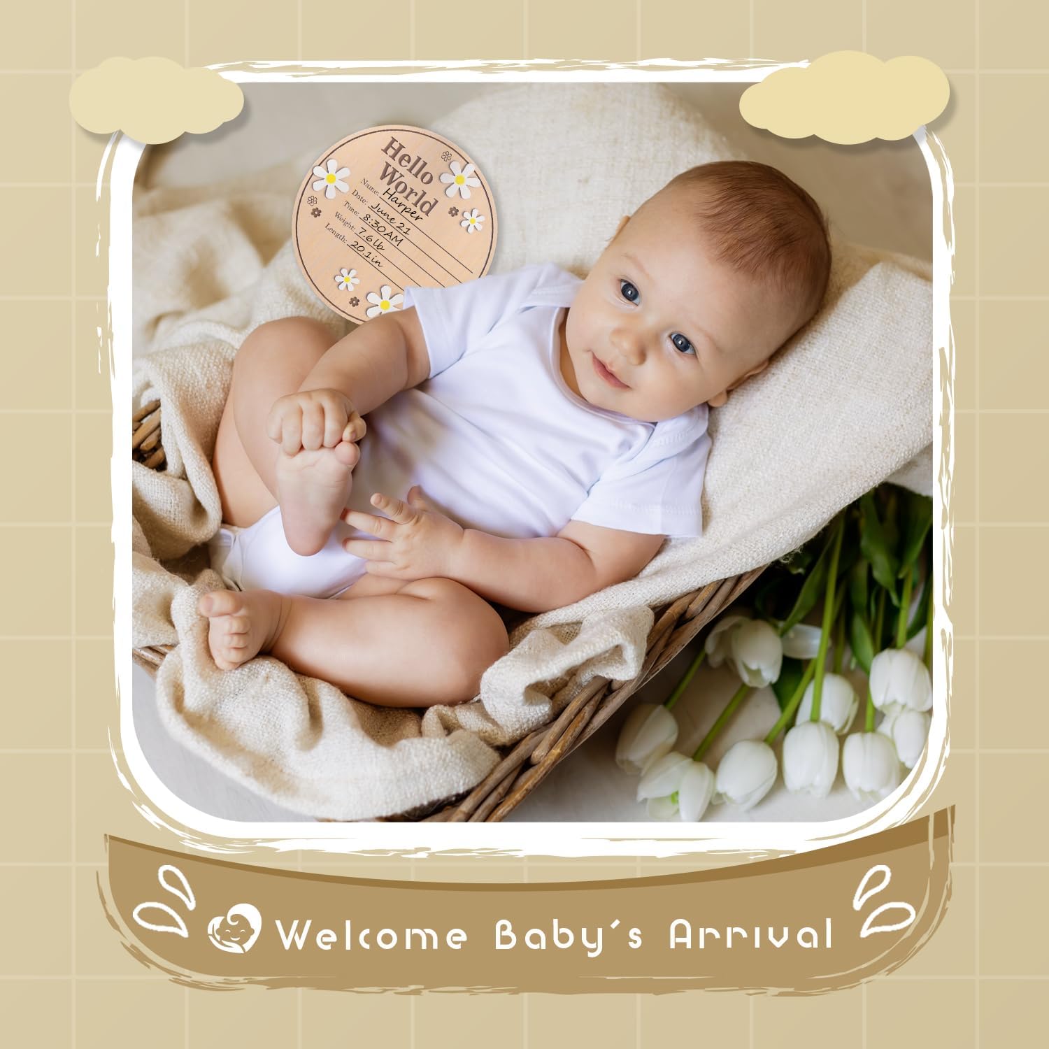 Detalle de Hello World Wooden Baby Birth Announcement Sign, 5.9-Inch