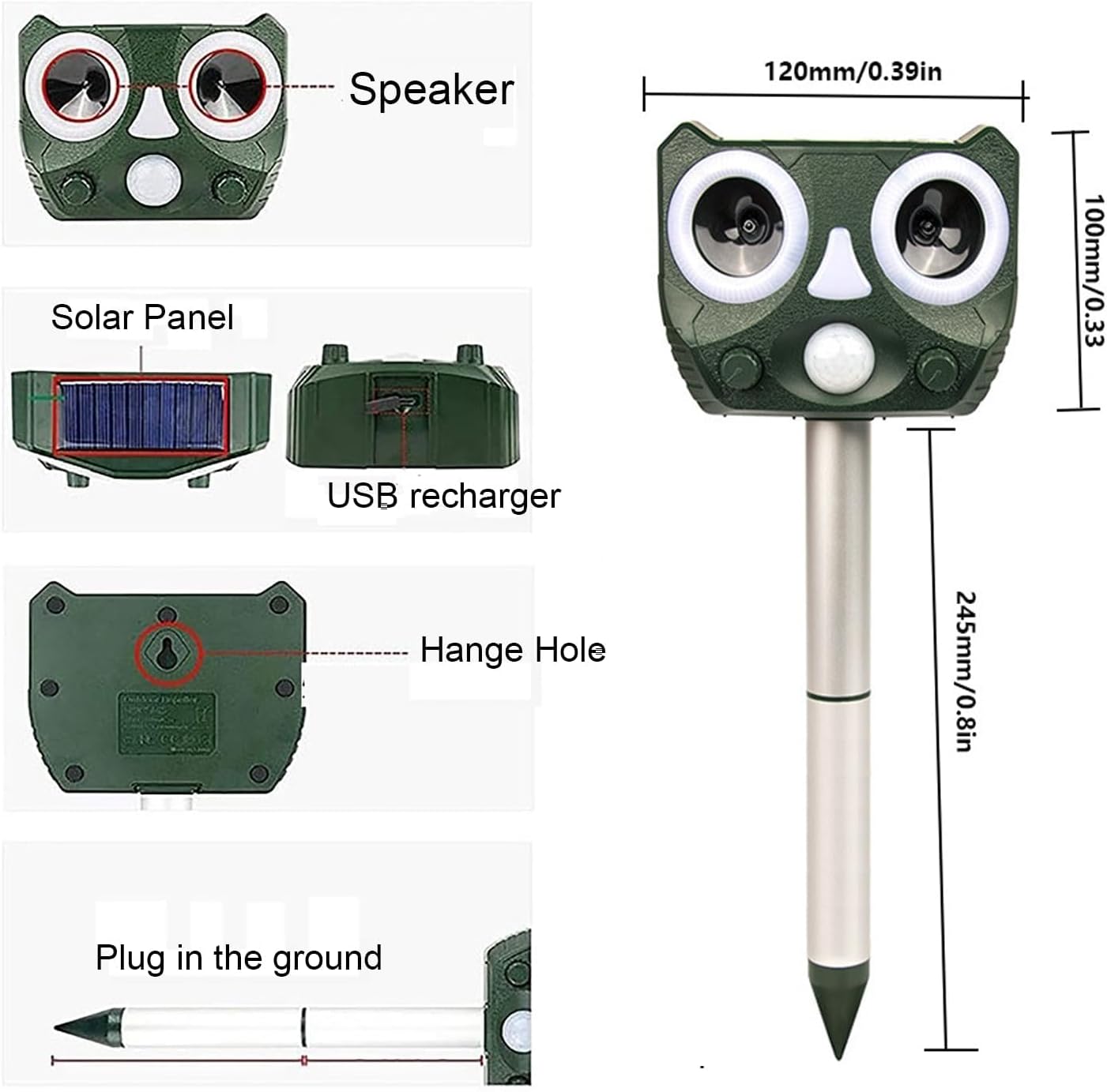 Detalle 1 de Lsbtaucp SJZ-119A Solar Animal Deterrent with 5 Modes and USB Charging