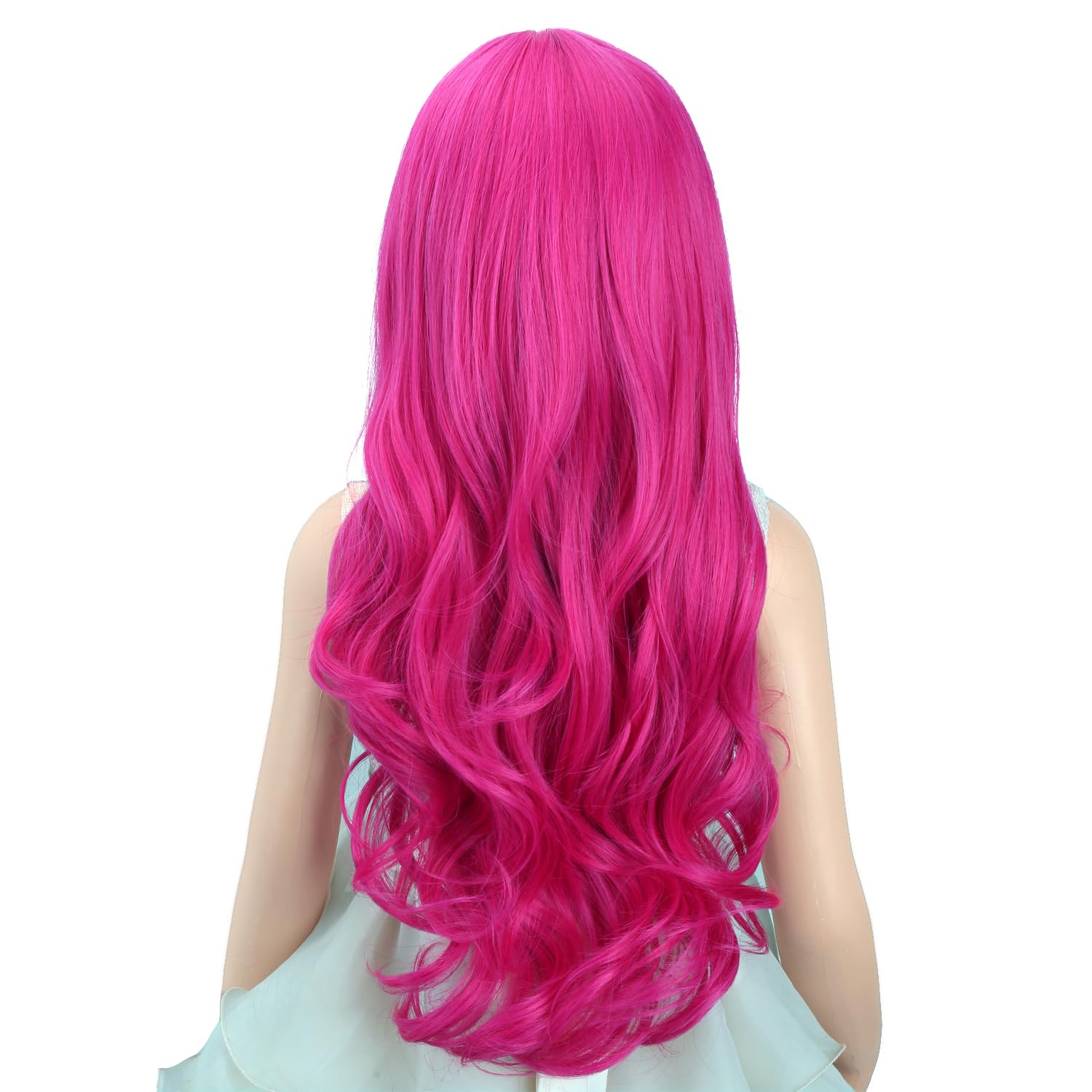 Detalle 2 de PATTNIUM Hot Pink Long Wavy Wig for Kids, 22-Inch Synthetic Hair