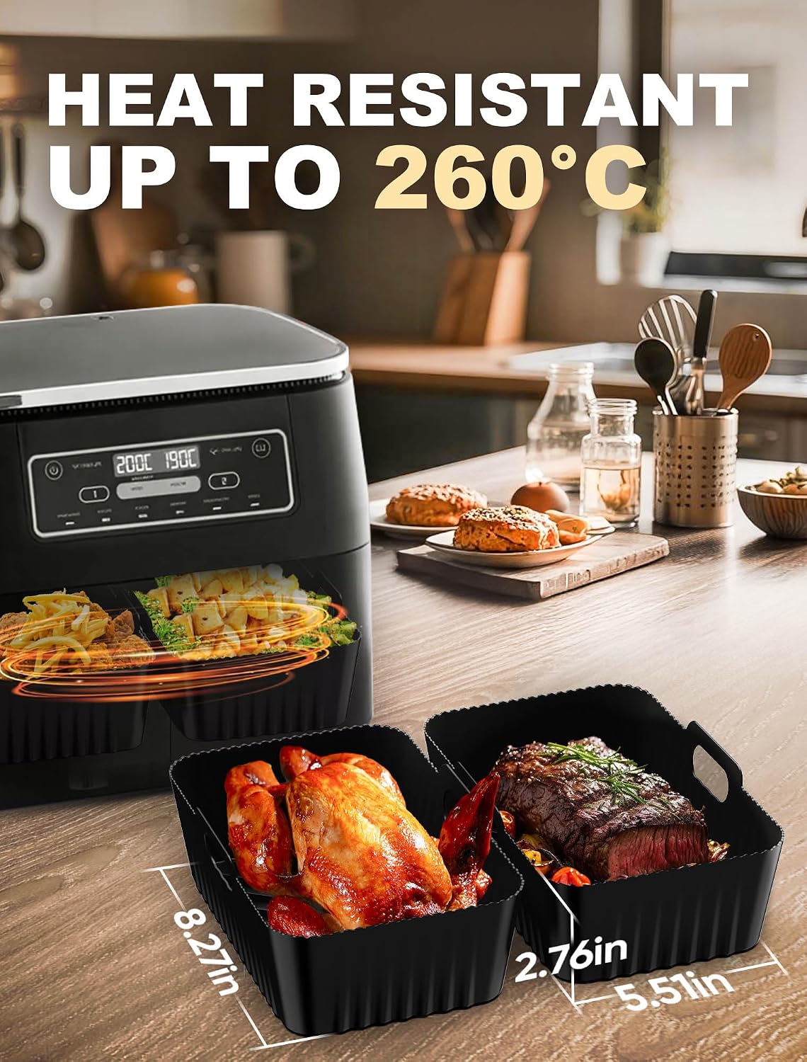 Thumbnail 2 de Xaarmonex Silicone Air Fryer Liners 2 Pack for Dual Zone Ninja & other large air fryers