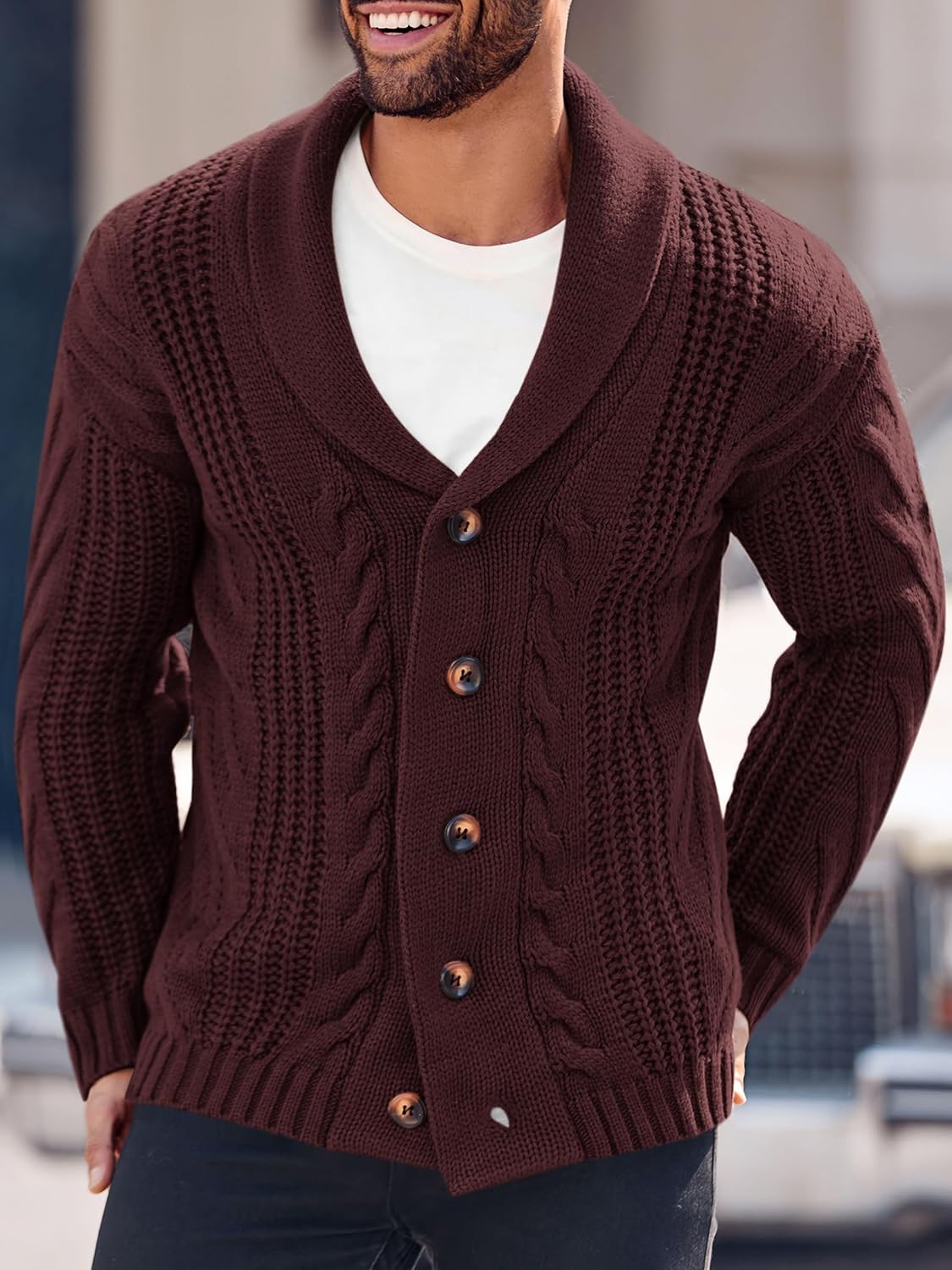 Detalle 2 de Cable Knit Cardigan Shawl Collar
