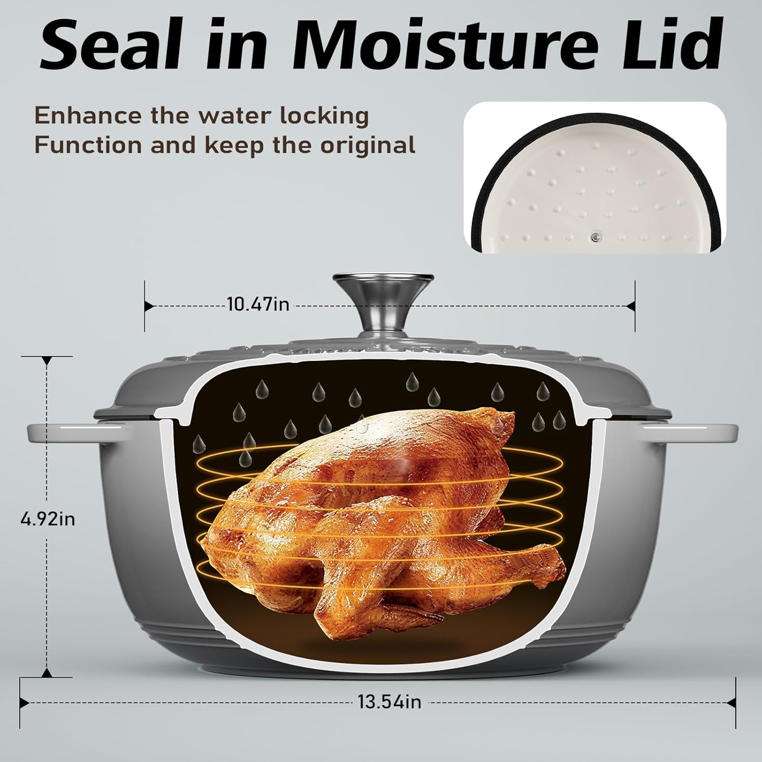 Detalle 2 de Umite Chef 6QT Enameled Cast Iron Dutch Oven with Lid & Cotton Potholders (Grey)