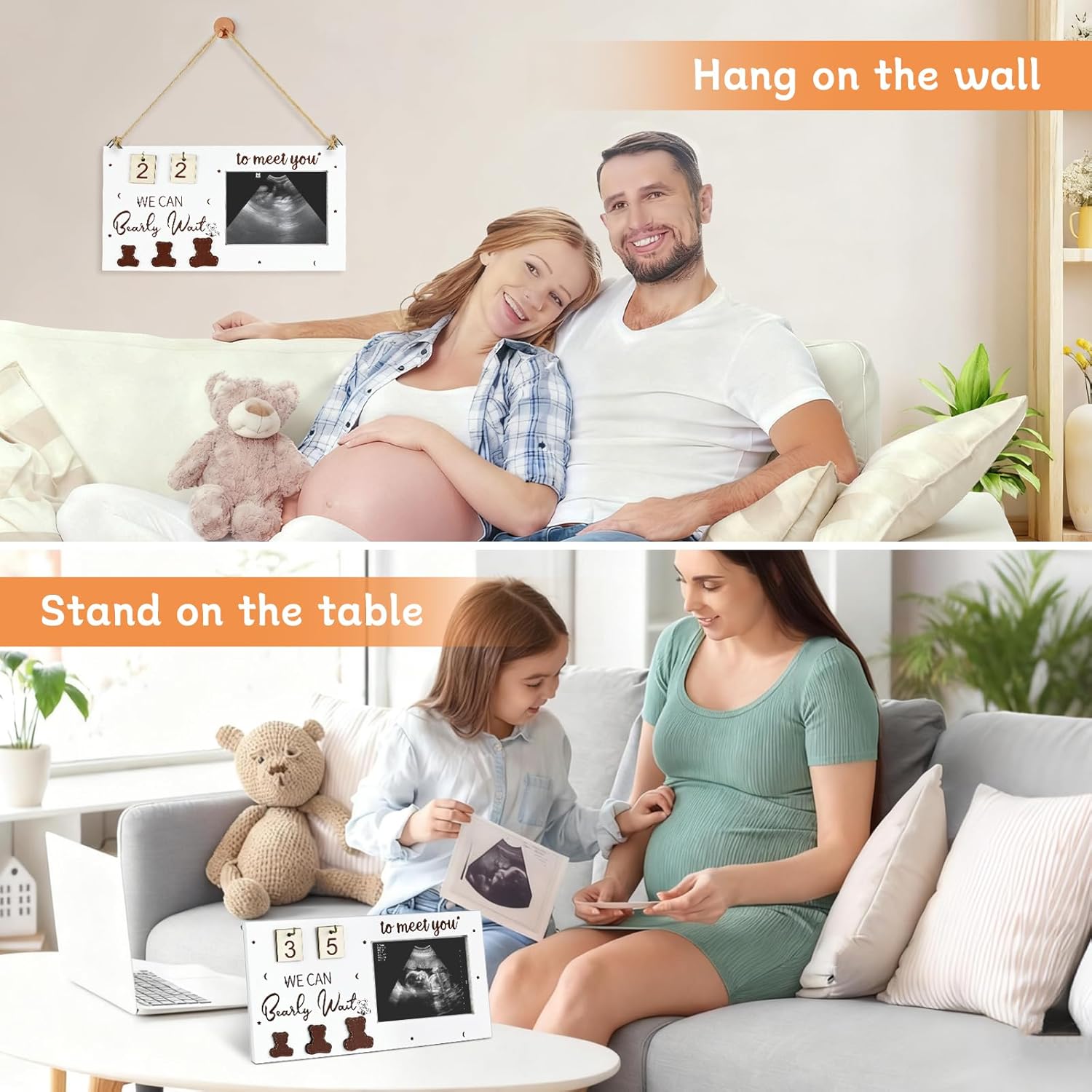 Detalle de ROYUEXT Baby Ultrasound Photo Frame with Countdown Weeks (24 x 12.7 cm, White)