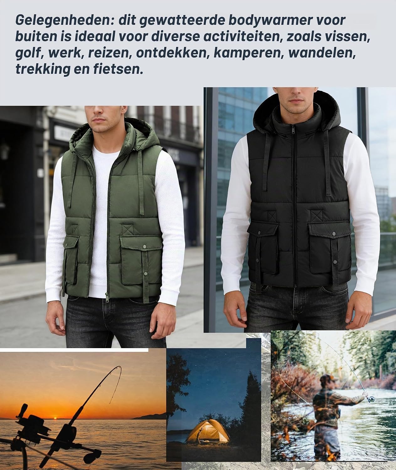 Thumbnail 5 de ZITY gewatteerde bodywarmer voor heren met capuchon en zakken