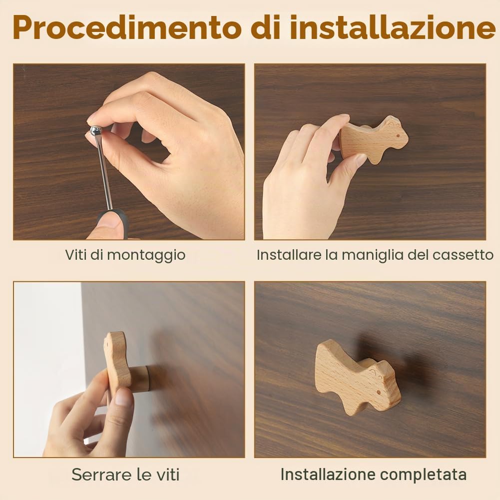 Thumbnail 3 de Aolso: Set di 12 manopole per cassetti in legno con viti incluse – forme animali