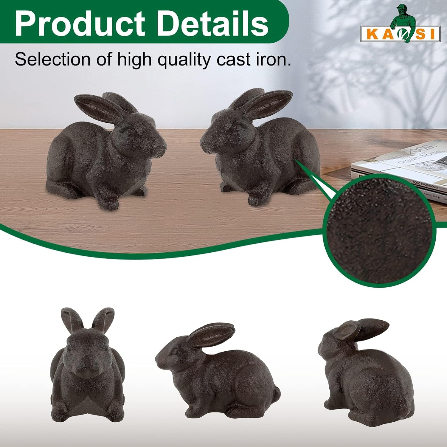 Thumbnail 4 de Vintage Dark Brown Rabbit Bookends – Rustic cast iron style bunny book stoppers for home office shelves