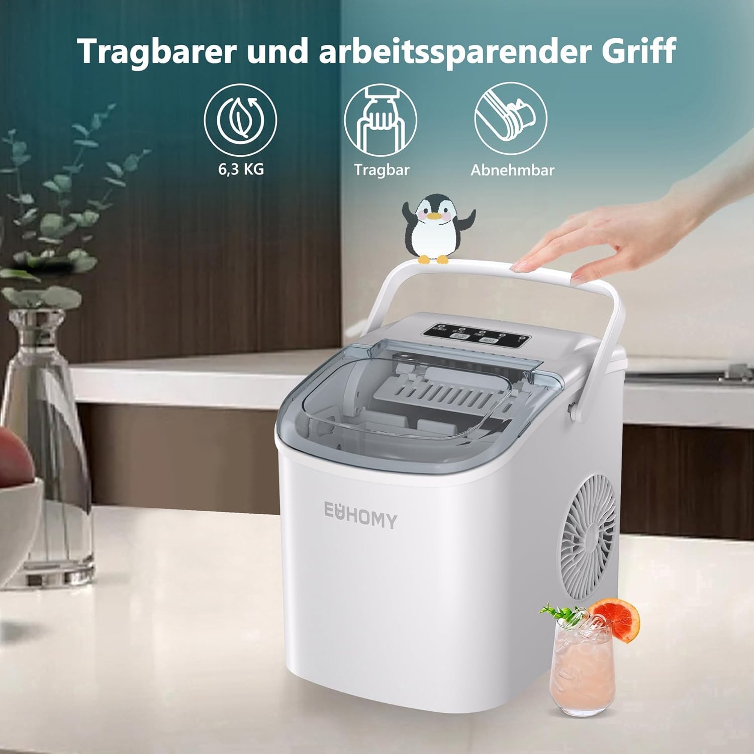 Thumbnail 6 de EUHOMY Eiswürfelmaschine 9 Würfel in 6 Min Weiß