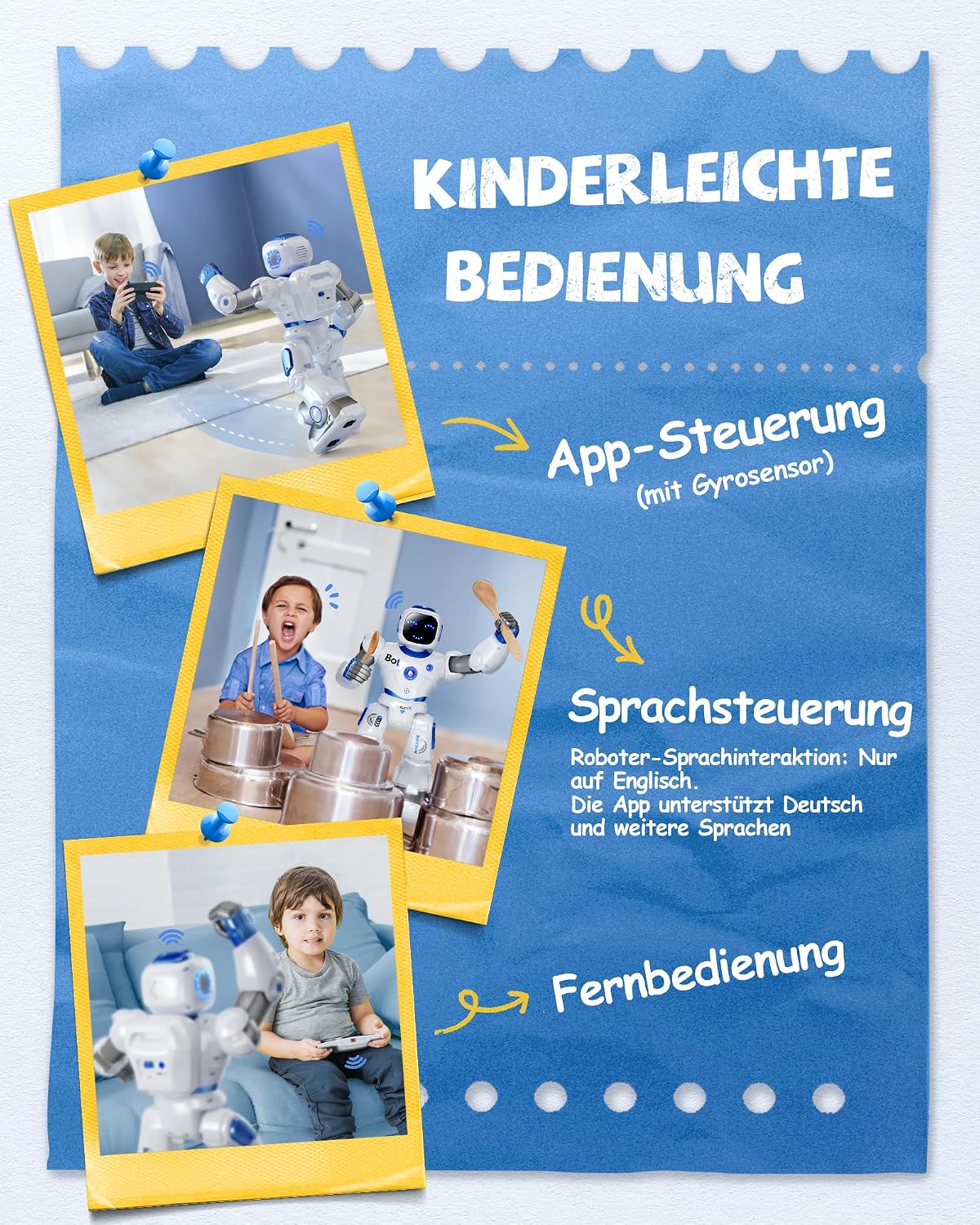 Thumbnail 4 de Ruko 1088 Intelligenter Roboter – interaktiver Lernroboter mit App-Steuerung (groß, blau) für Kinder 4–9 Jahre