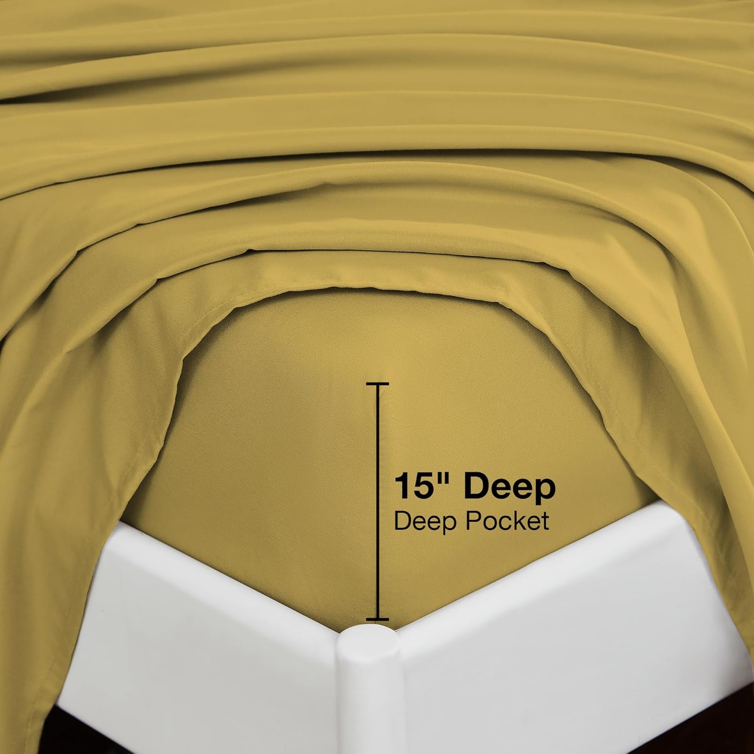 Detalle 2 de Softan SHTGOLDK King Microfibre Sheet Set, Mustard Yellow, 15" Deep Pocket