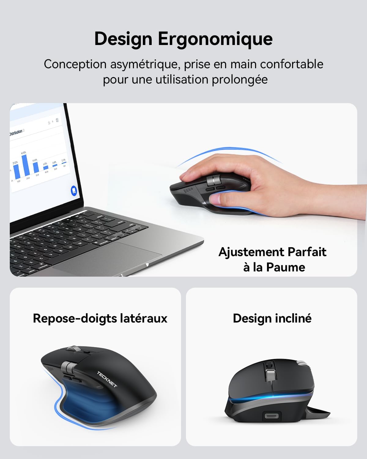Thumbnail 3 de TECKNET Souris Bluetooth 4800 DPI rechargeable