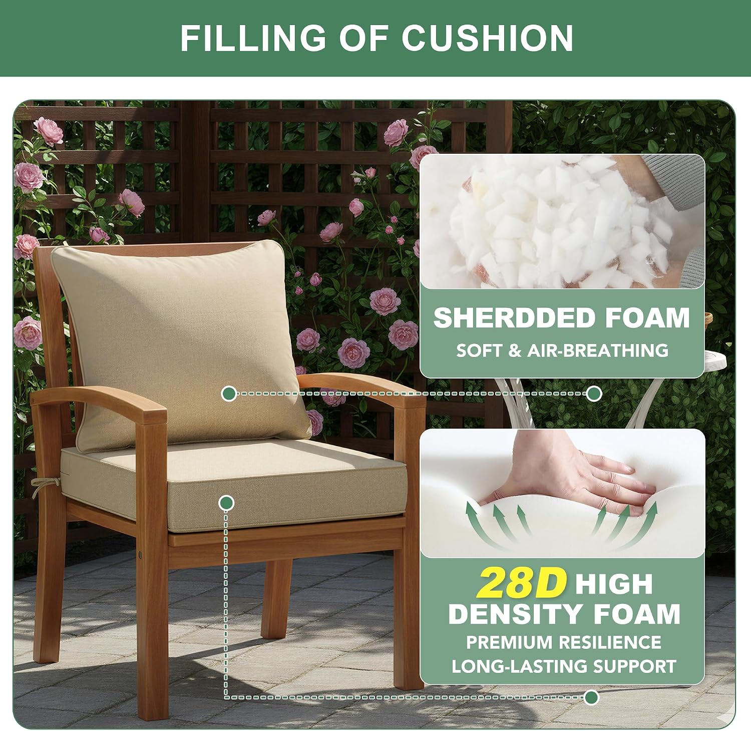 Thumbnail 5 de Summsun Outdoor Chair Cushions Set of 4, Faux Linen, Deep Seat with Ties