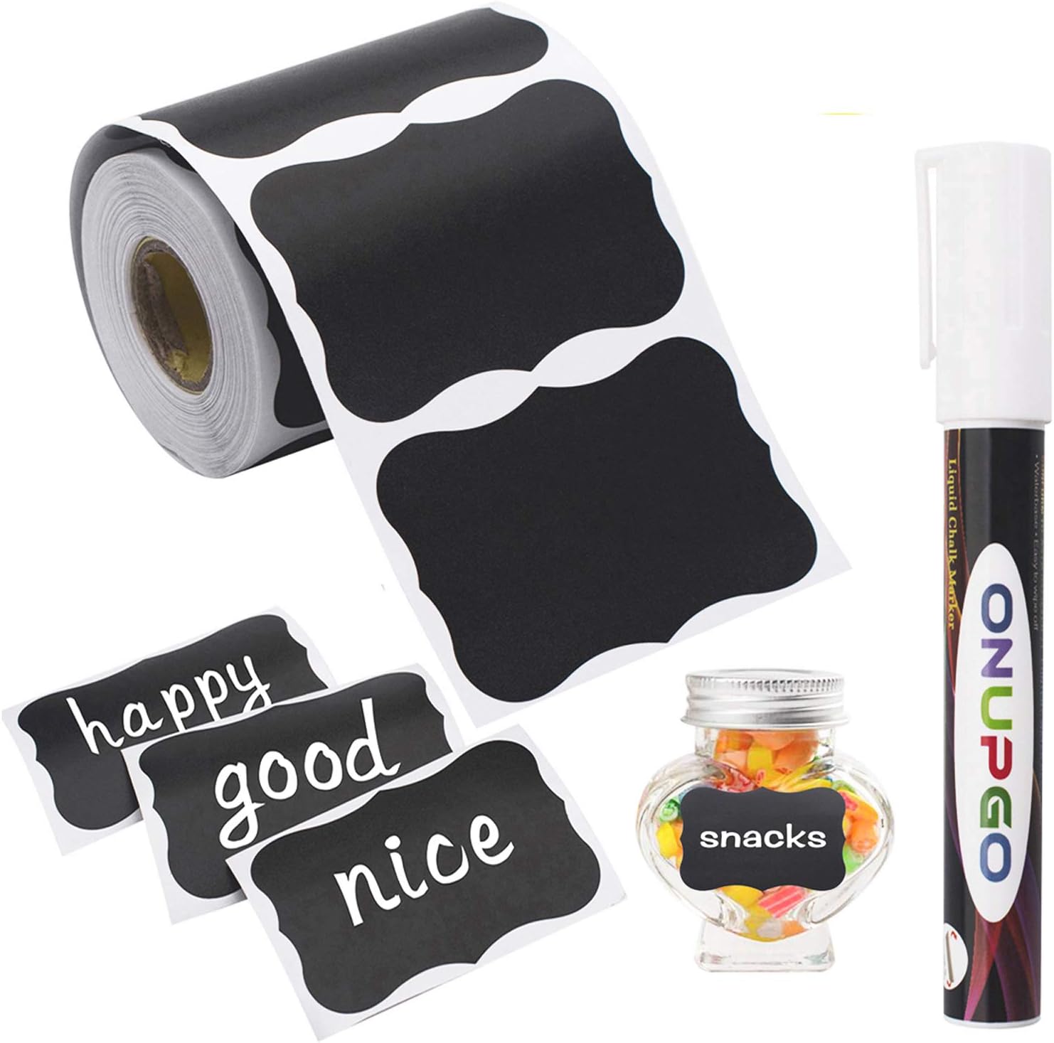 ONUPGO FL-001 Chalkboard Labels, 180 Waterproof Reusable Vinyl Stickers