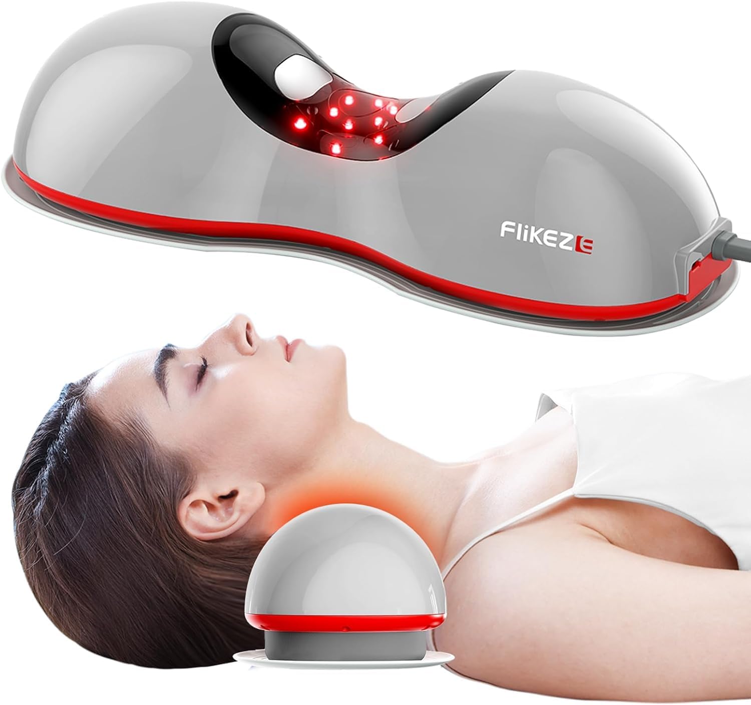 Detalle de Flikeze Raddrizzatore per il collo con terapia a luce rossa: trazione, calore e massaggio a casa