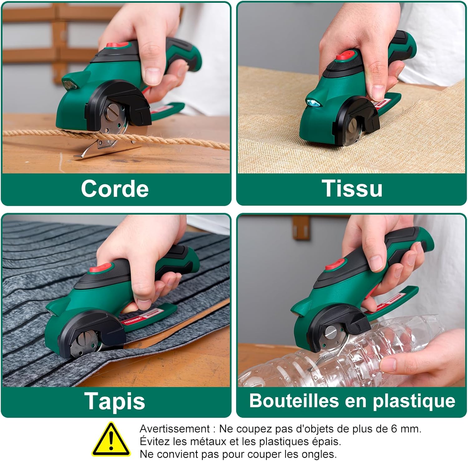 Thumbnail 6 de HYCHIKA Ciseaux Électrique Tissu Couture 4V — Ciseaux Rotatifs Sans Fil 300 tr/min avec LED et 2 Lames SK5