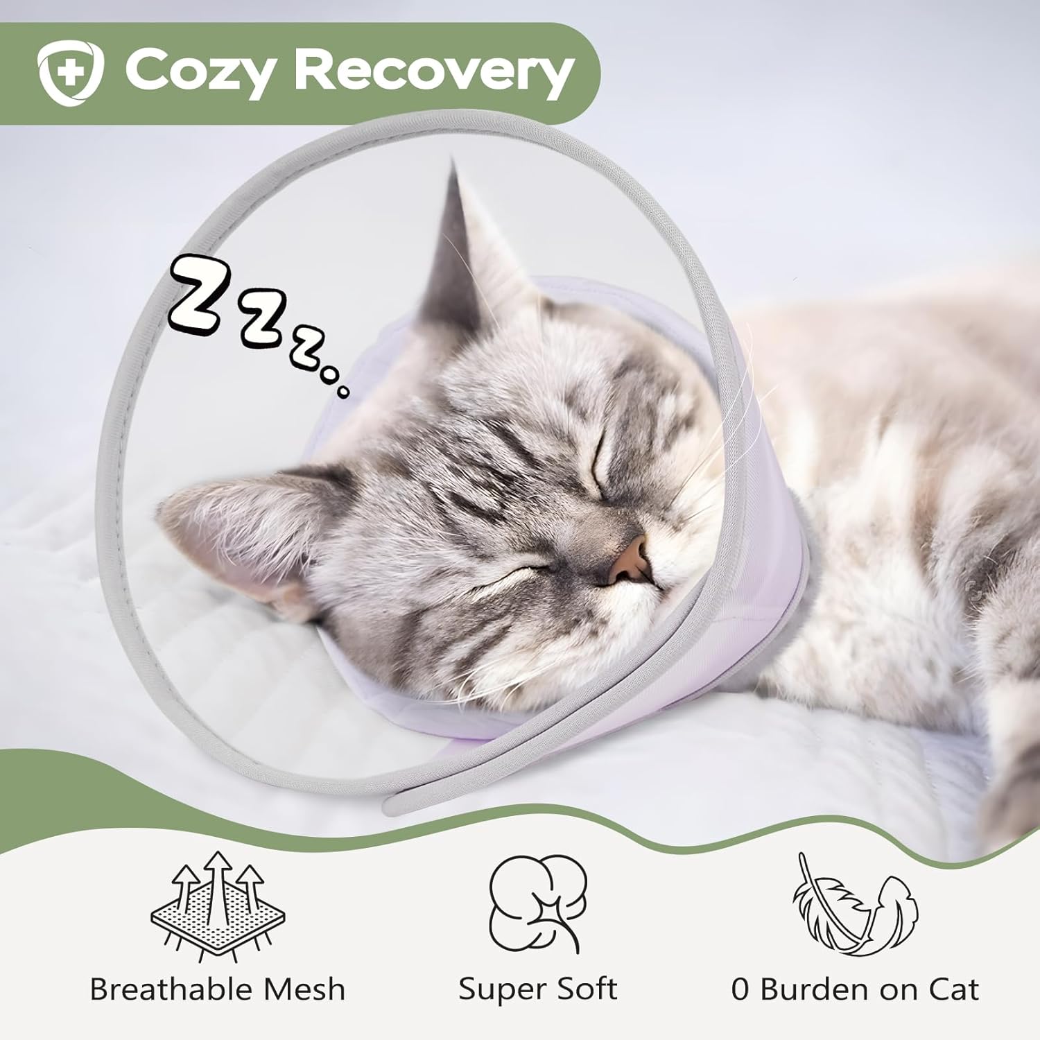 Detalle de Supet Cat Cone Collar Soft (Light Purple, M) – soft, waterproof recovery cone for post-surgery licking control