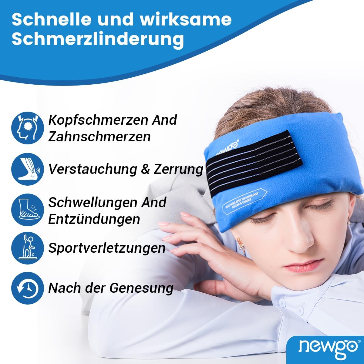 Detalle de NEWGO Wiederverwendbare Kühlpads mit Bezug (2 Stück) – Gel-Kühlakku für Kalt- & Warmkompressen, 27,5 x 13,5 cm