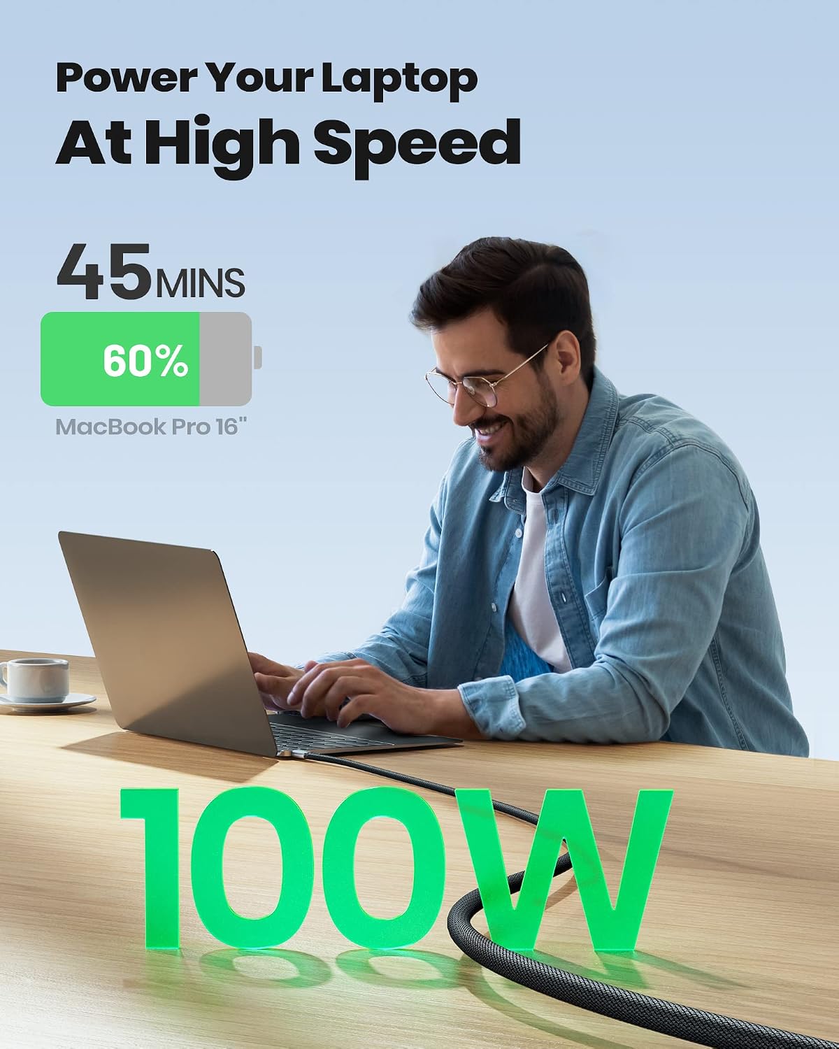 Detalle de INIU 0.3m USB C to USB C Charger Cable – 100W PD3.0, Fast Charging & Data (480 Mbps) for MacBook Pro, iPhone, Samsung, Pixel, Switch & more