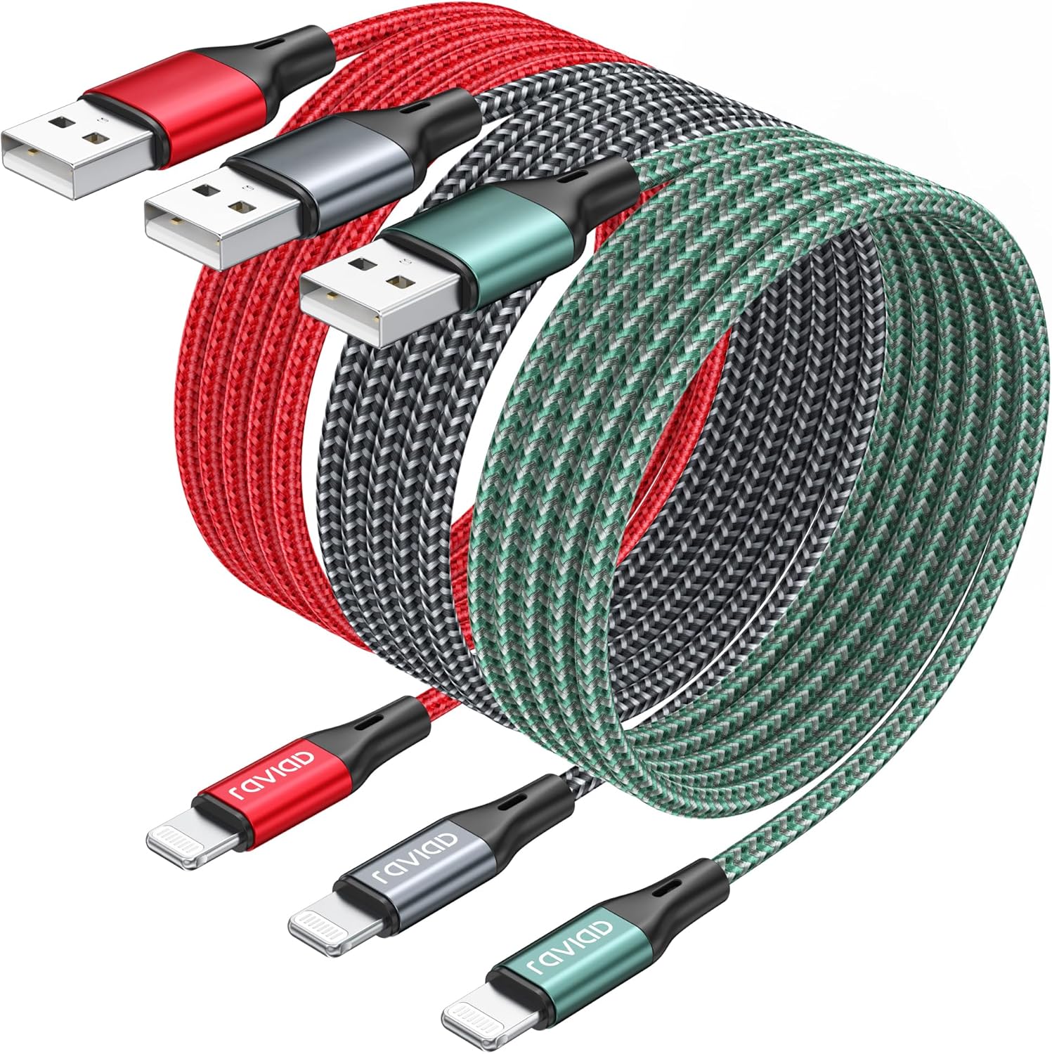 Detalle de RAVIAD iPhone Ladekabel 3er-Set (3 m) – USB Lightning Kabel, MFi-zertifiziert