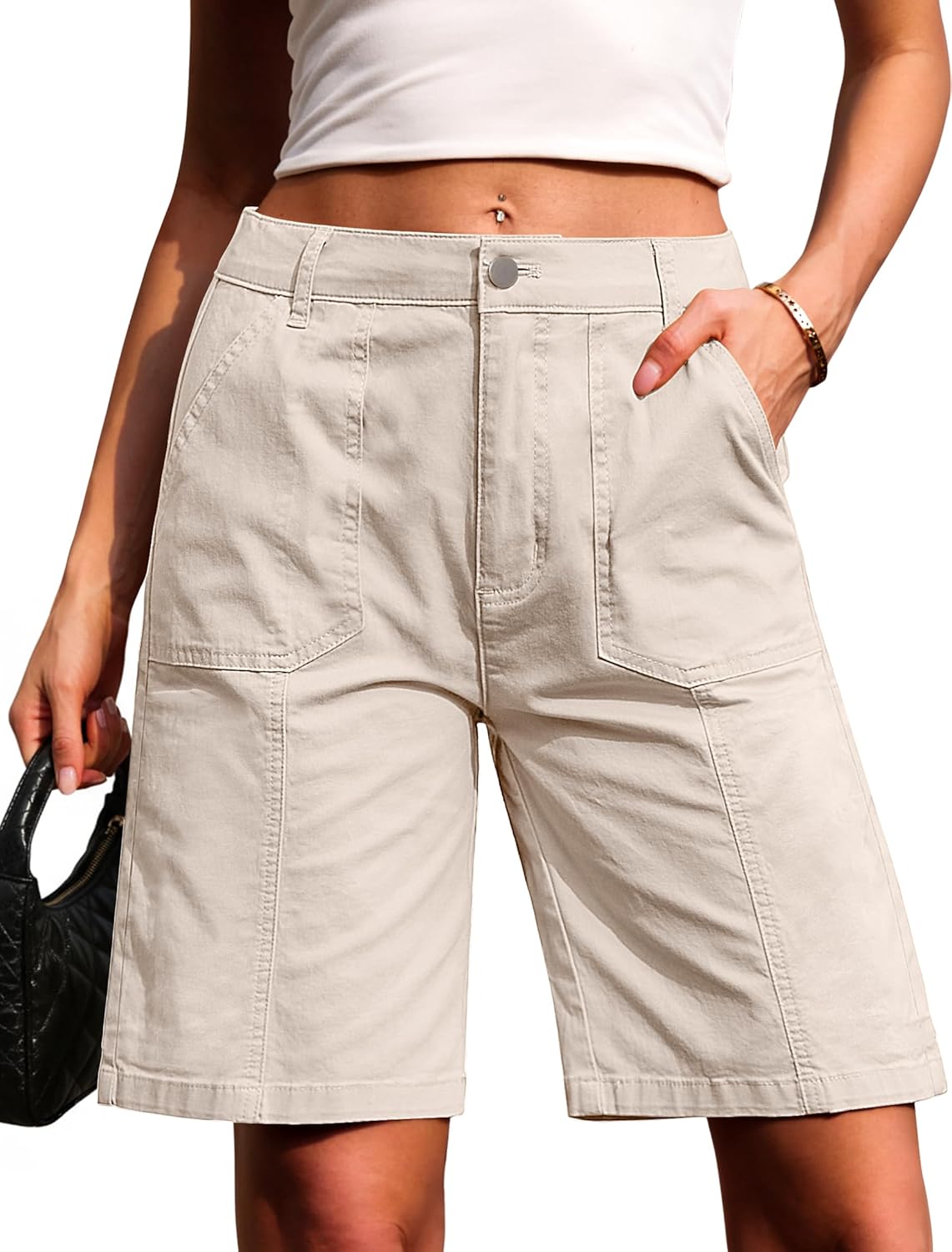 Thumbnail 6 de Eddoyee Women's Bermuda Shorts: Long Knee-Length Denim with Stretch for Everyday Comfort