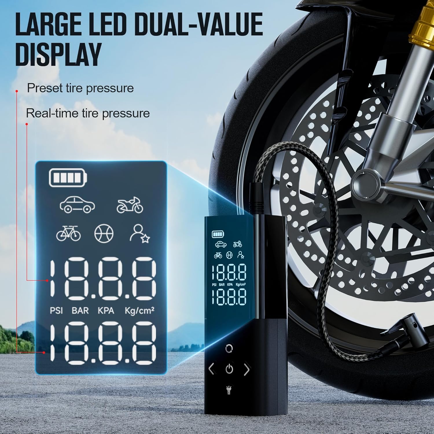 Thumbnail 5 de GOOLOO AP150 portable car tyre inflator (cordless) with LED screen and auto shut-off