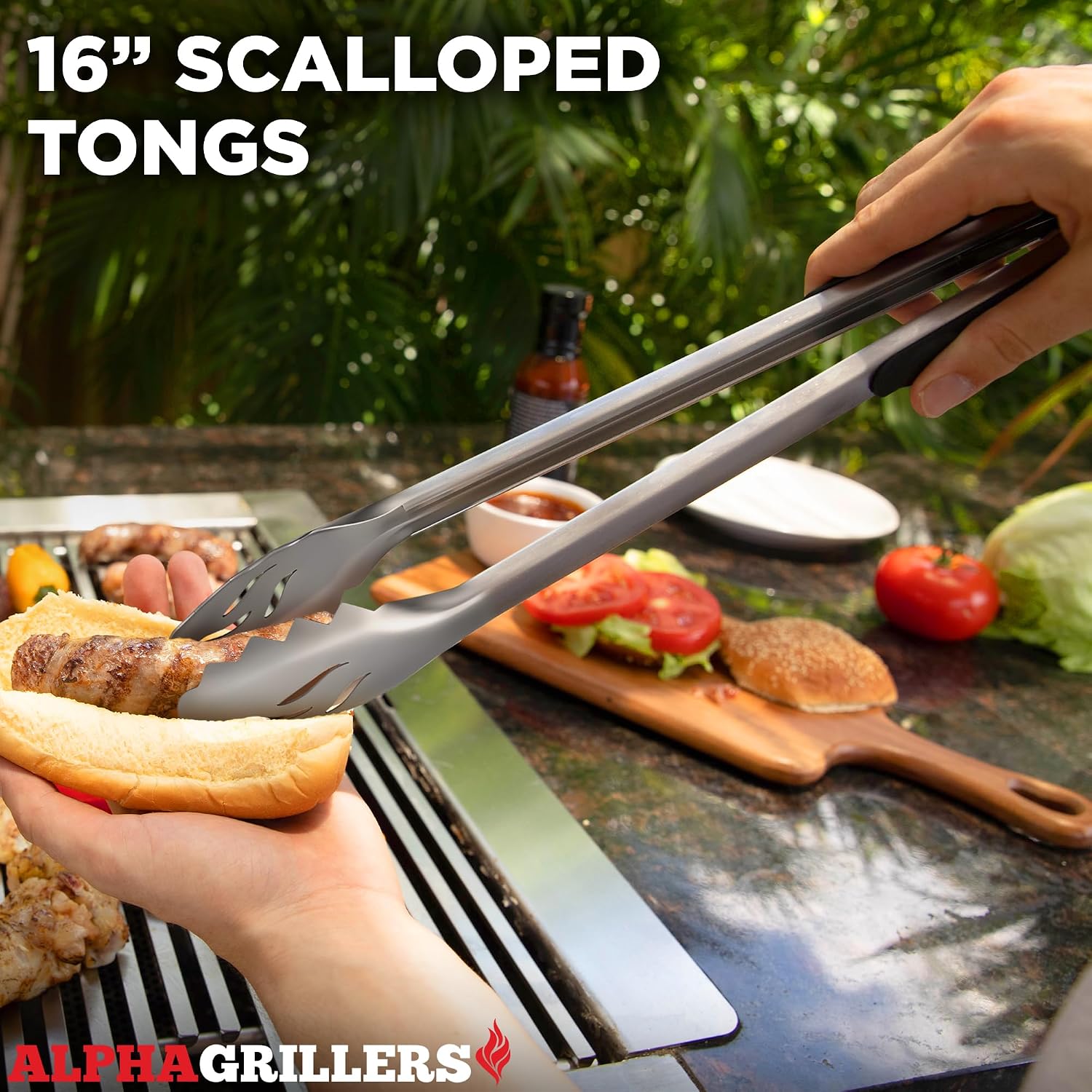 Detalle de Alpha Grillers Grilling Accessories Tool Set (Spatula, Fork, Brush & Tongs) — BBQ Grill Utensils Gift Set