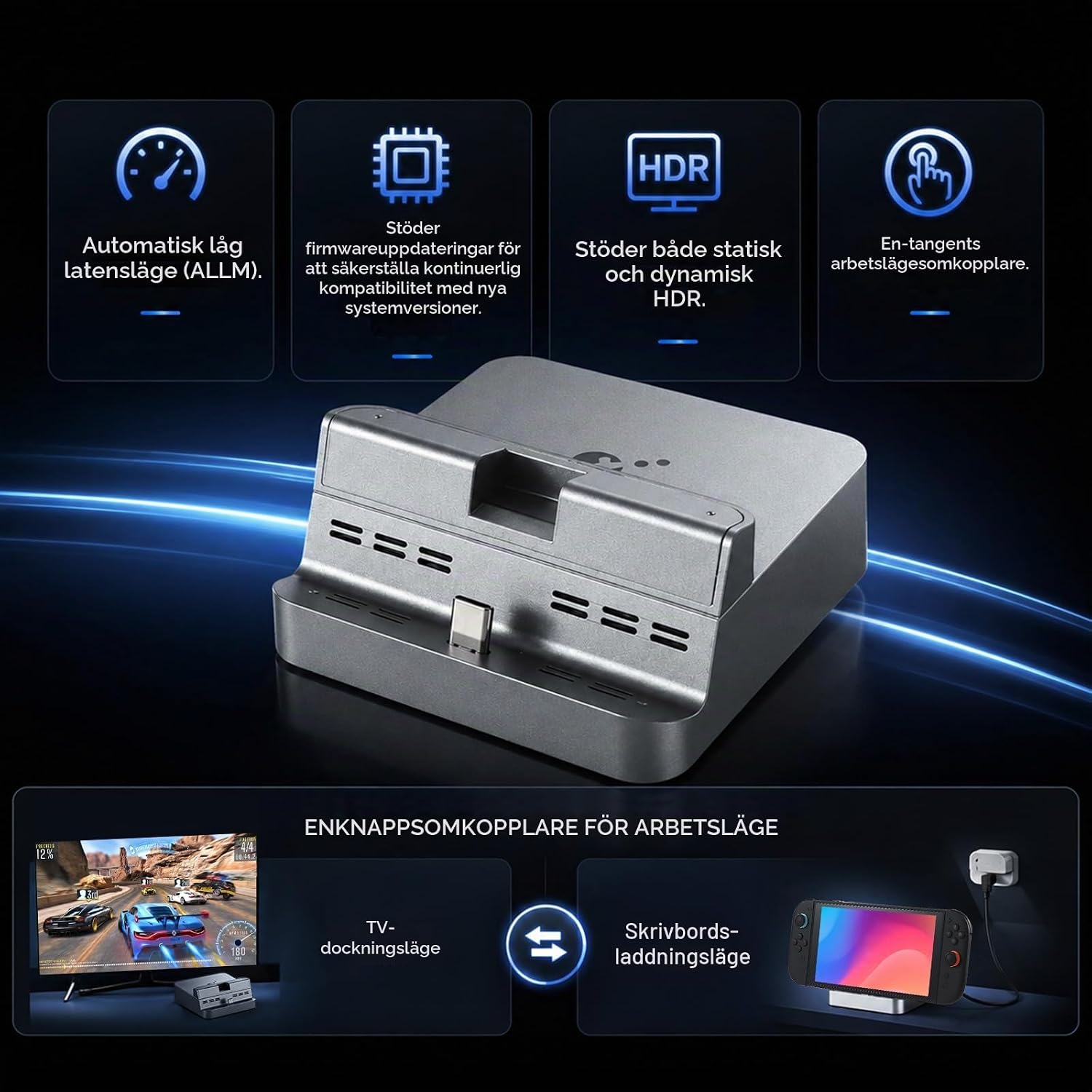 Detalle de AKNES GuliKit-dockningsstation för Switch, 4K 60 Hz, PD 100 W, silver