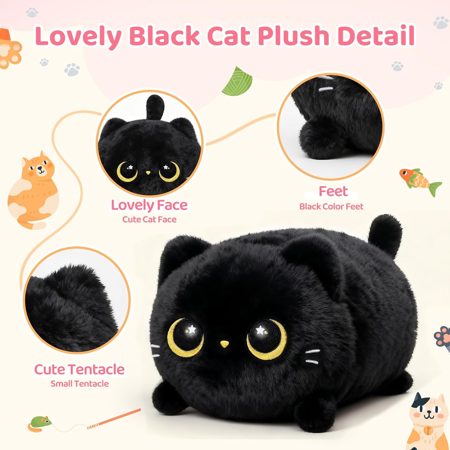 Thumbnail 2 de Mewaii peluche Chat Noir kawaii oreiller doux 20 cm – compagnon câlin pour enfants et adultes