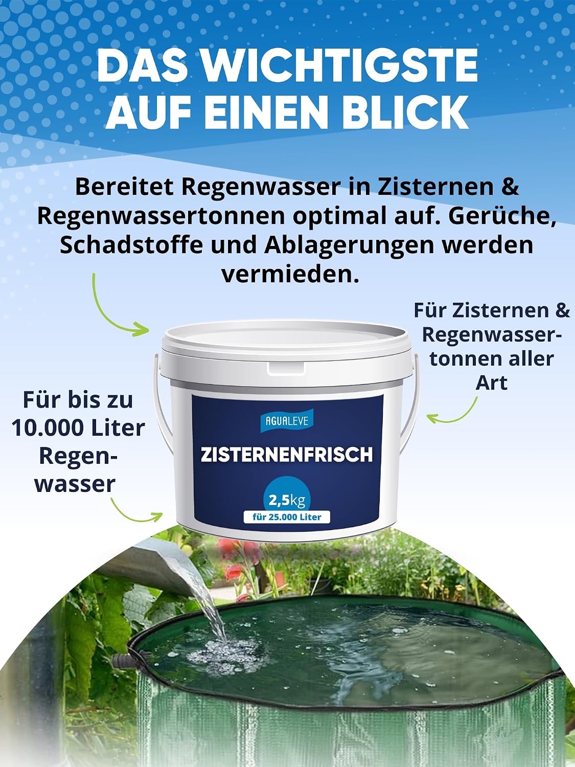 Thumbnail 4 de AGUALEVE® Zisternenfrisch 1 kg – hält Regenwasser frisch & rein, für bis zu 10.000 Liter | Made in Germany