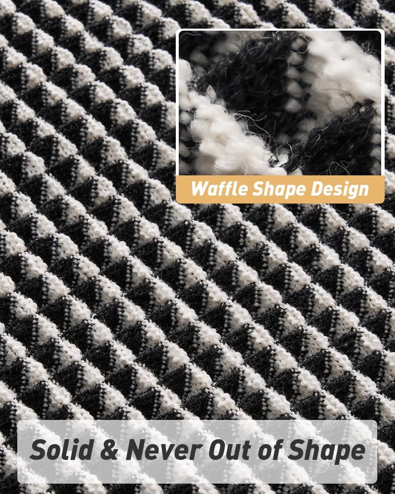 Thumbnail 2 de AMOAMI Upgraded Waffle Runner Rug: Ultra-Absorbent, Non-Slip Bath Mat (2' x 4', Black & Cream)