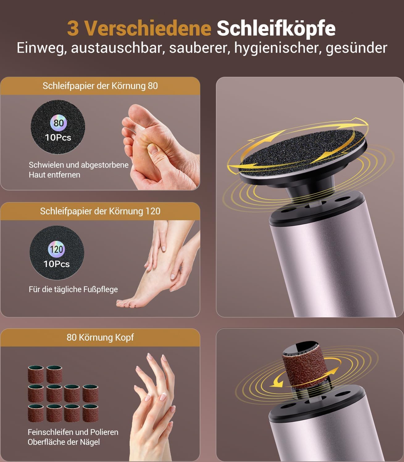 Detalle de LOZLTX Hornhautentferner Elektrisch – kompakt, leistungsstark und wiederaufladbar