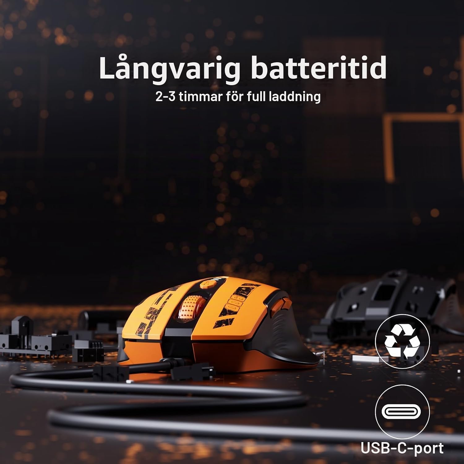 Thumbnail 4 de Uineer YU-U6P trådlös mus, gul, med batteriindikator och 4 DPI-lägen