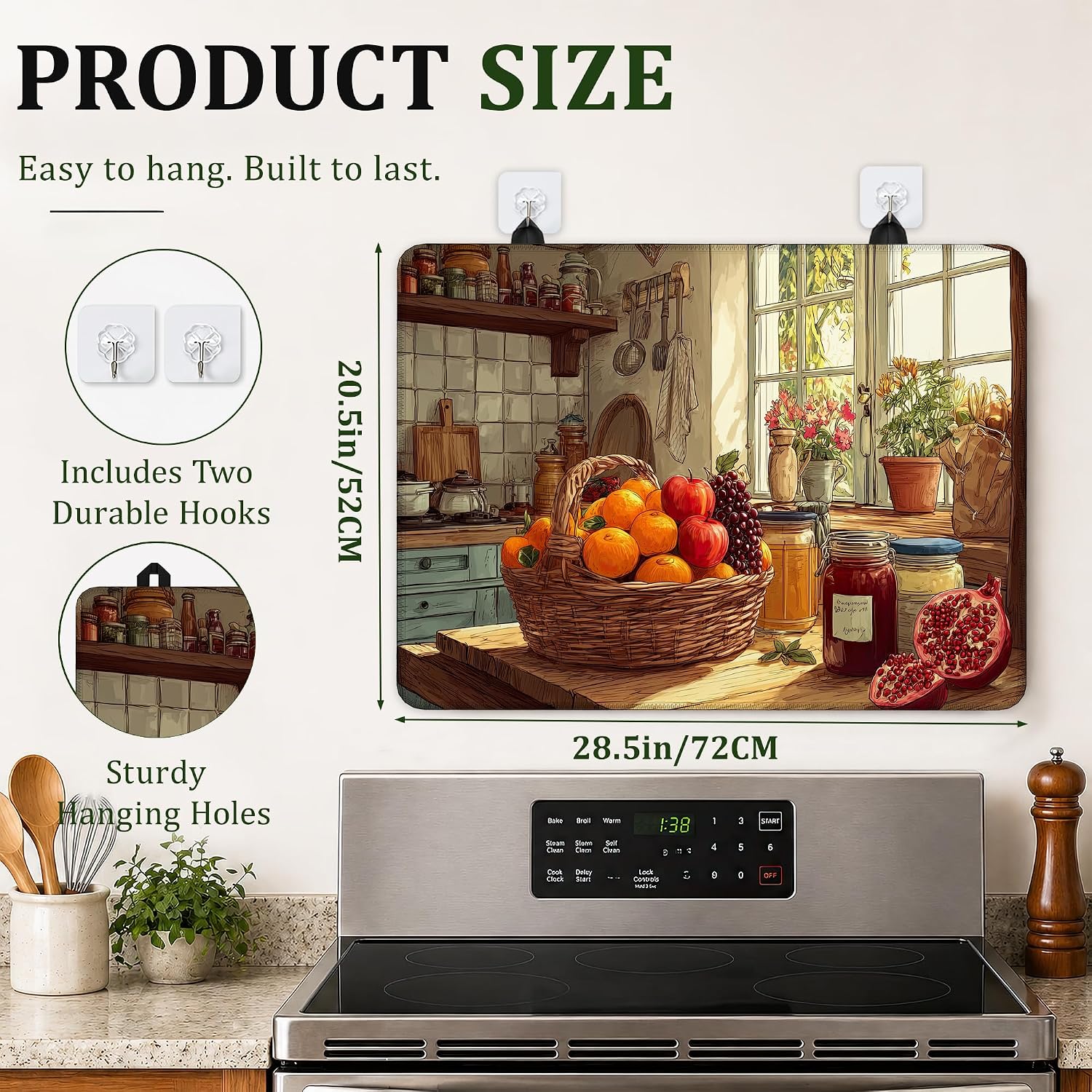 Detalle 2 de Qvvhorx QVV-SC-123 Stove Top Cover, 28.5" × 20.5", Farmhouse Print