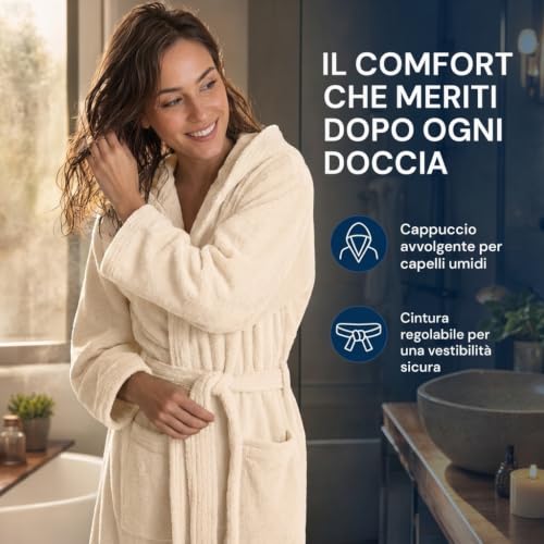 Detalle de Caleffi Accappatoio Uomo Donna Spugna 100% Cotone con Cappuccio e Cintura