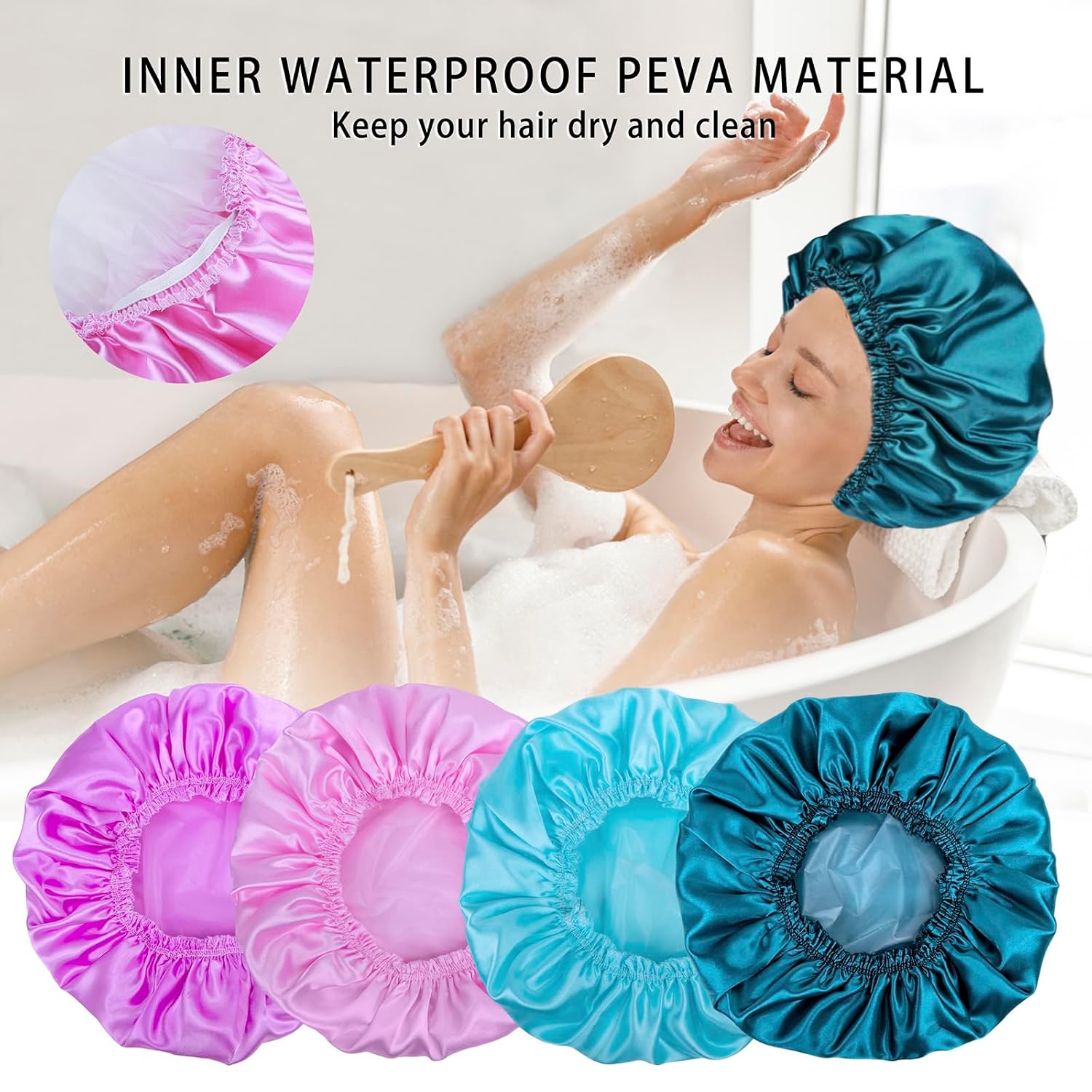Thumbnail 6 de Shower Caps for Women 4-Pack reusable bath caps