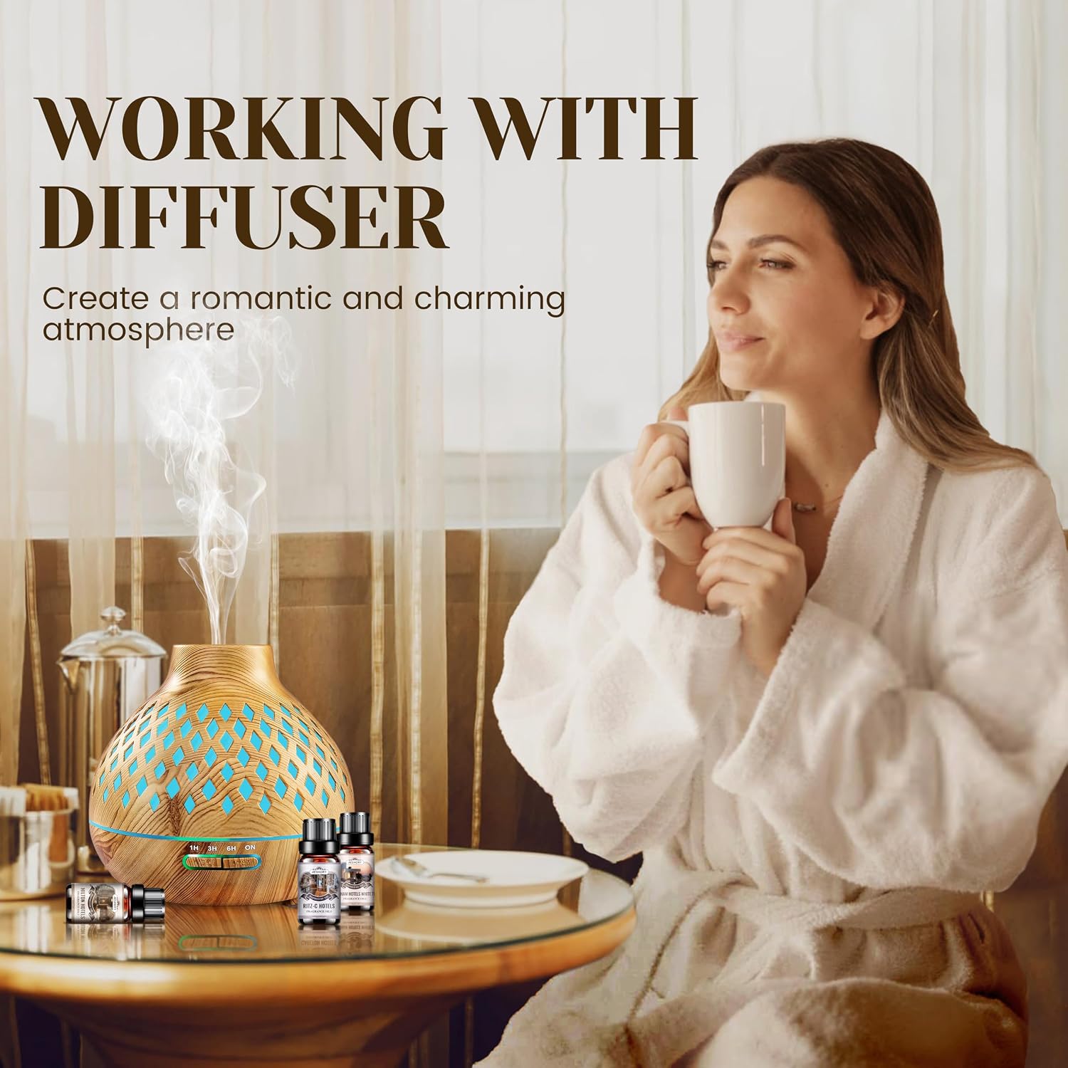 Detalle de AESHORY 6 x 10ml Hotel Essential Oils Set for Diffusers, Humidifiers & DIY (Fancy hotel-inspired scents)