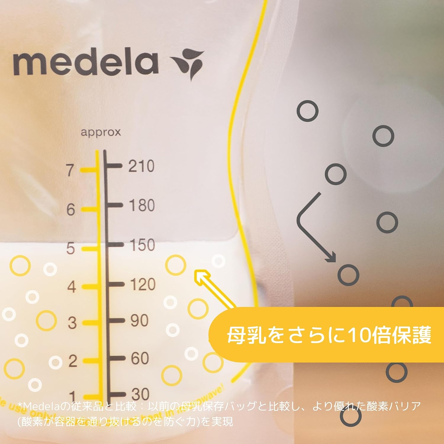Detalle de メデラ 母乳保存バッグ 210ml・50枚入り|二重層素材・ダブルジッパー