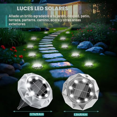 Detalle de FIFlying 10 Luces Solares LED para Exterior – 8 LED, IP65, Blanco Frío,セット de 10