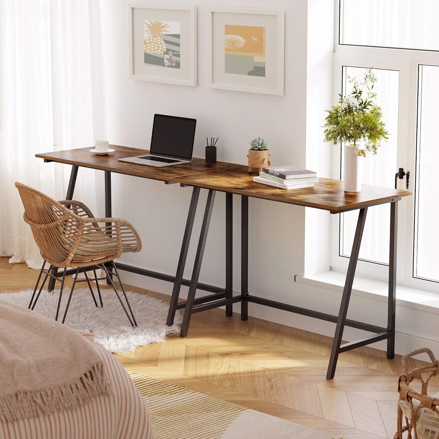 Thumbnail 1 de VASAGLE LWD40X industrial computer desk with rustic top (50 x 100 x 75 cm)