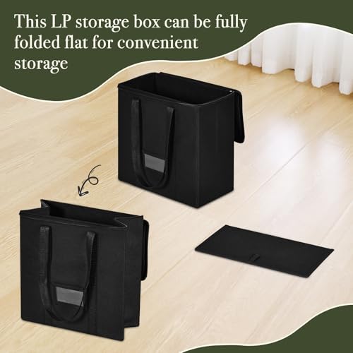 Detalle de HEYCOOK Vinyl Record Storage Box – Holds Up To 50 12-Inch Records (Sealed, Dust-Proof) with Lid, Handles and 32.5 x 18 x 32.5 cm